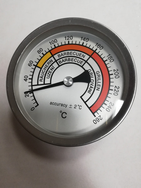 Teploměr bimetalový udírna DN 100, 0 - 260 °C, zadní vývod 1/2', jímka 250 mm